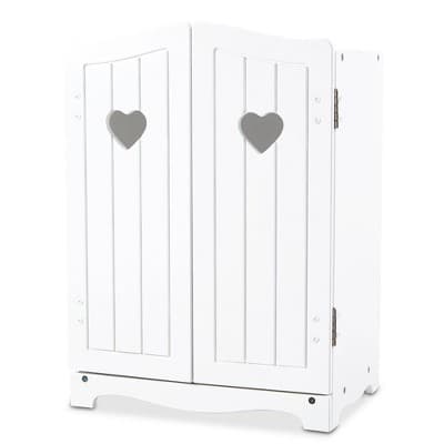 Melissa & Doug Mine to Love Wooden Play Armoire Closet for Dolls, Stuffed Animals - White