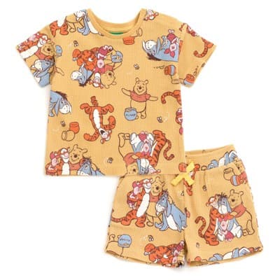 Disney Winnie the Pooh Newborn Baby Boys Waffle Knit T-Shirt and Shorts Outfit Set Sand Tan Winnie The Pooh 3-6 Months - Image 1