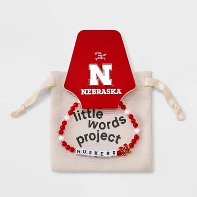 Little Words Project University of Nebraska Huskers Beaded Bracelet - Red/White - Image 1