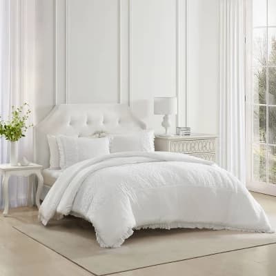 Laura Ashley 3pc Full/Queen Eyelet Ruffle Comforter Bedding Set White: Microfiber, OEKO-TEX Certified, Reversible - Image 1