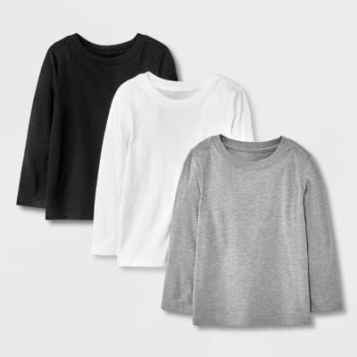 Toddler Boys' 3pk Long Sleeve T-Shirt - Cat & Jack™ Black/White/Gray 2T