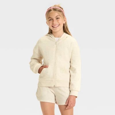 Girls' Zip-Up Fleece Hooded Sweatshirt - Cat & Jack™ - Image 1