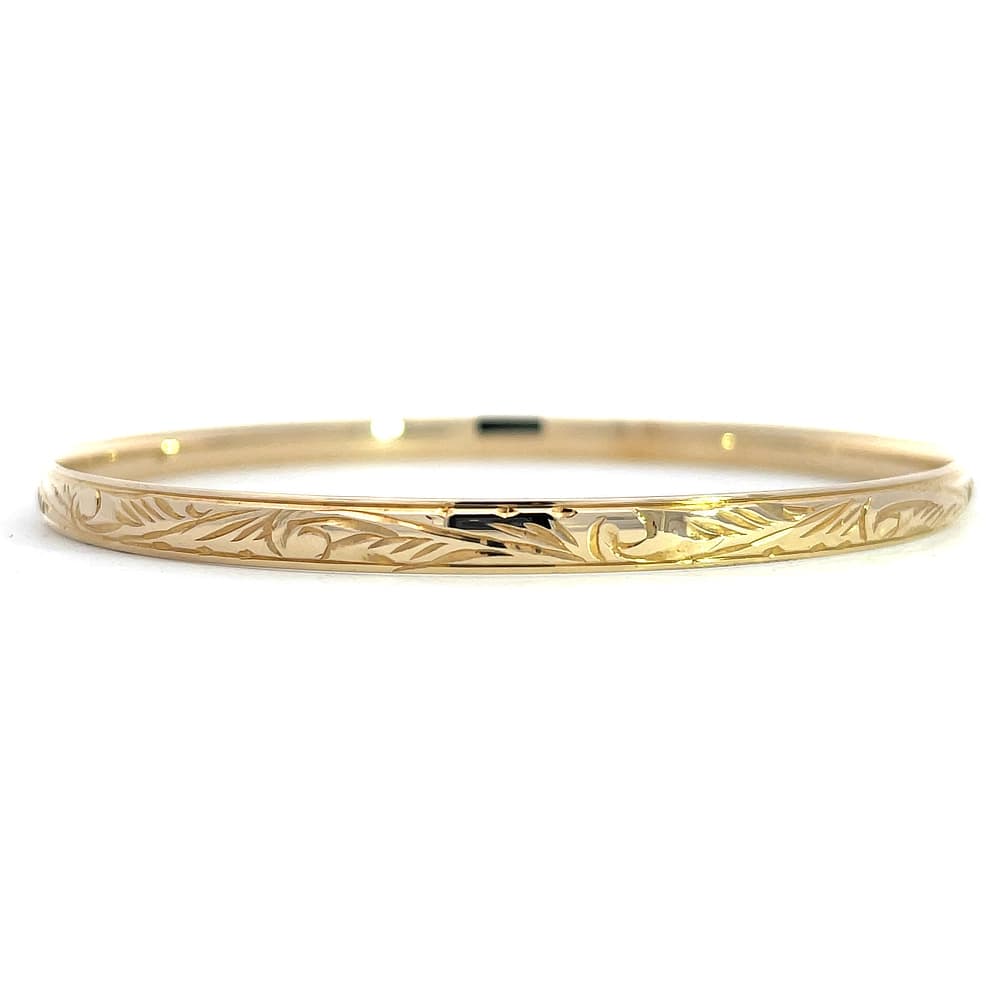 Engraved Yellow Gold Bangle - Troy O'Brien Fine Jewellery - Image 1