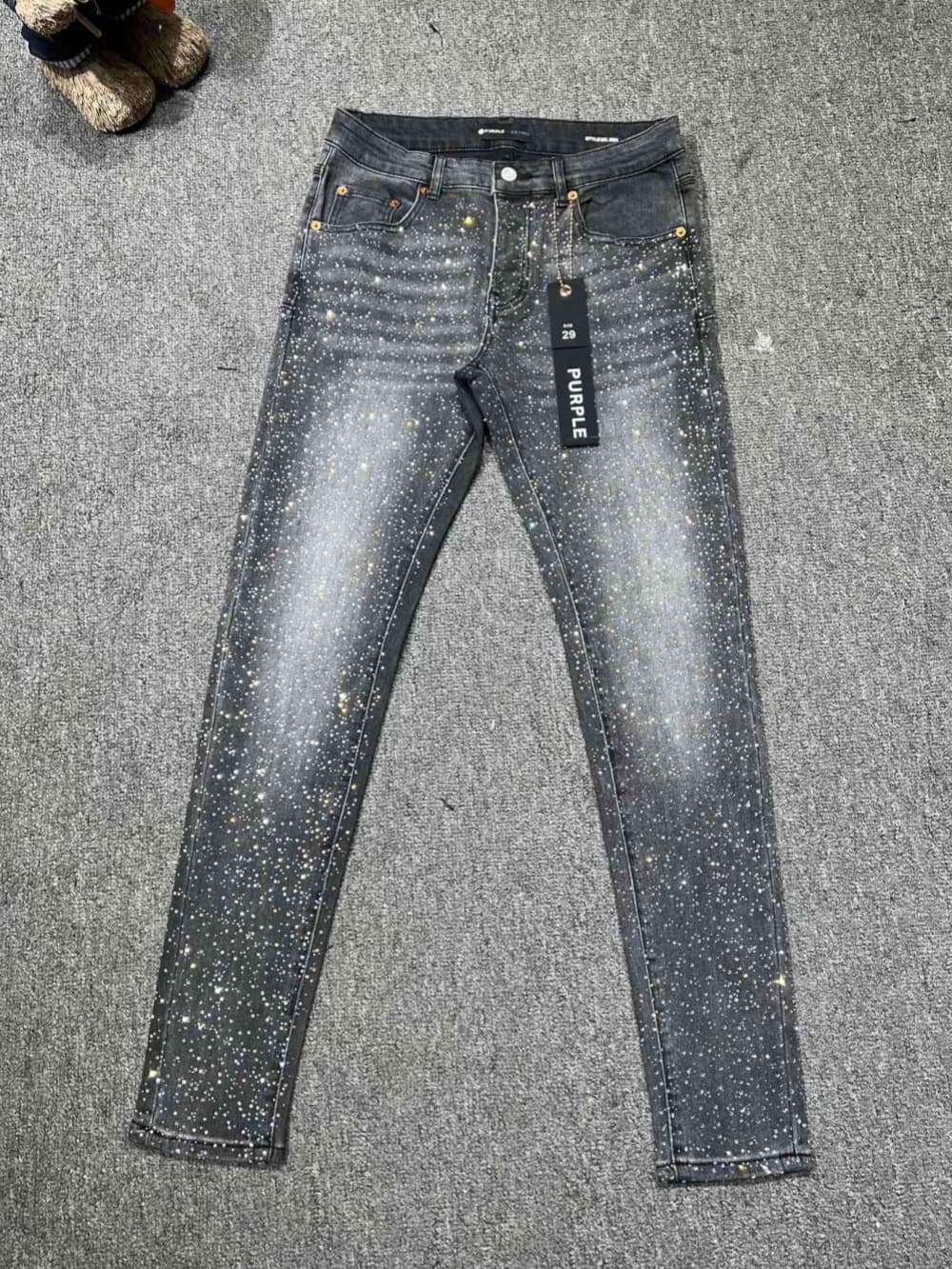 1:1 quality version Colorful bright diamond front slim jeans - Image 1