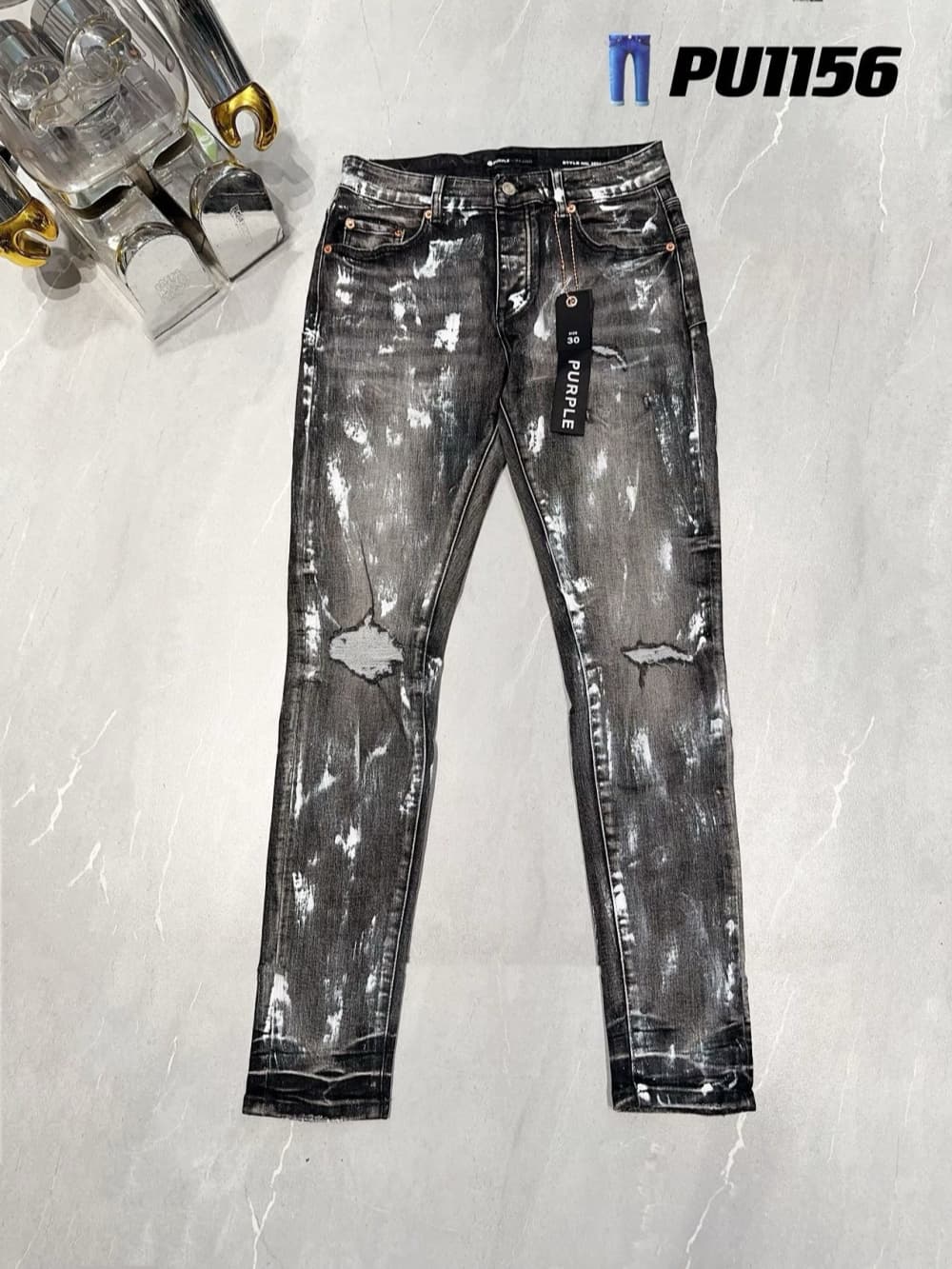 1:1 quality version Small knee holes double-sided painted splash-ink jeans - Image 1