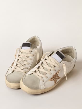 Baskets de skate à bout rond en patchwork pailleté écru et blanc pour femmes
