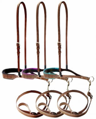Showman Rawhide Laced Leather Noseband And Tie Down - Image 1