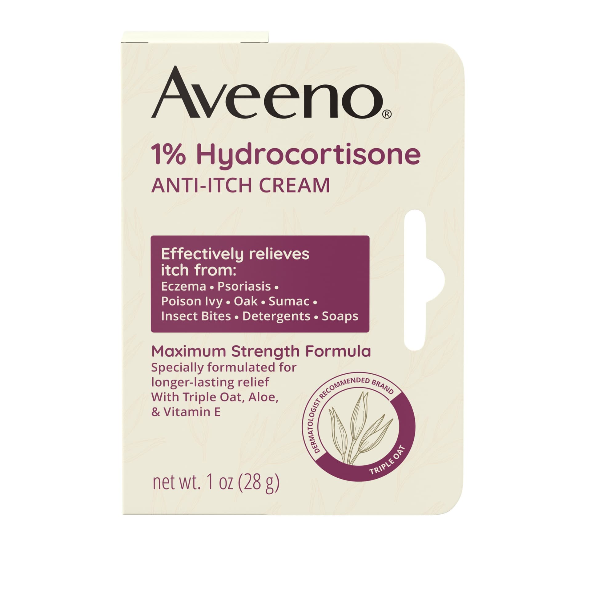 Aveeno 1% Hydrocortisone Anti-Itch Cream, 1 OZ - Image 1