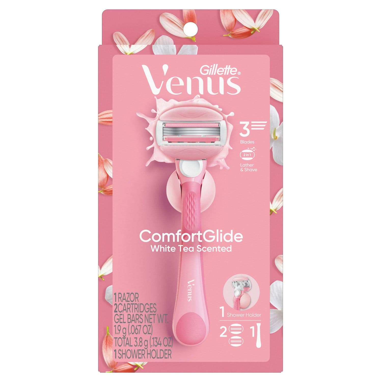 Gillette Venus Comfort Glide White Tea 3-Blade Razor + 2 Razor Blade Refills - Image 1