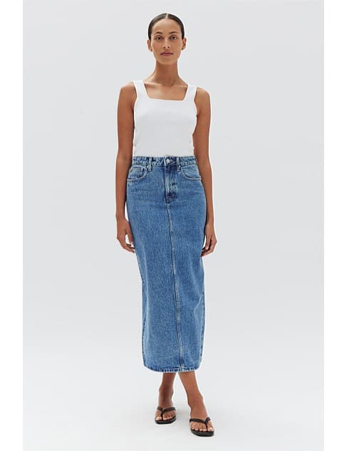 Assembly Label Denim Maxi Skirt Dark Stone | David Jones - Image 1