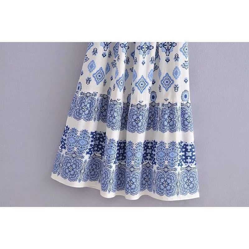 Summer Floral Smocked Dress for Women: Knotted Straps, Elastic Bust, Midi Length thumbnail 4