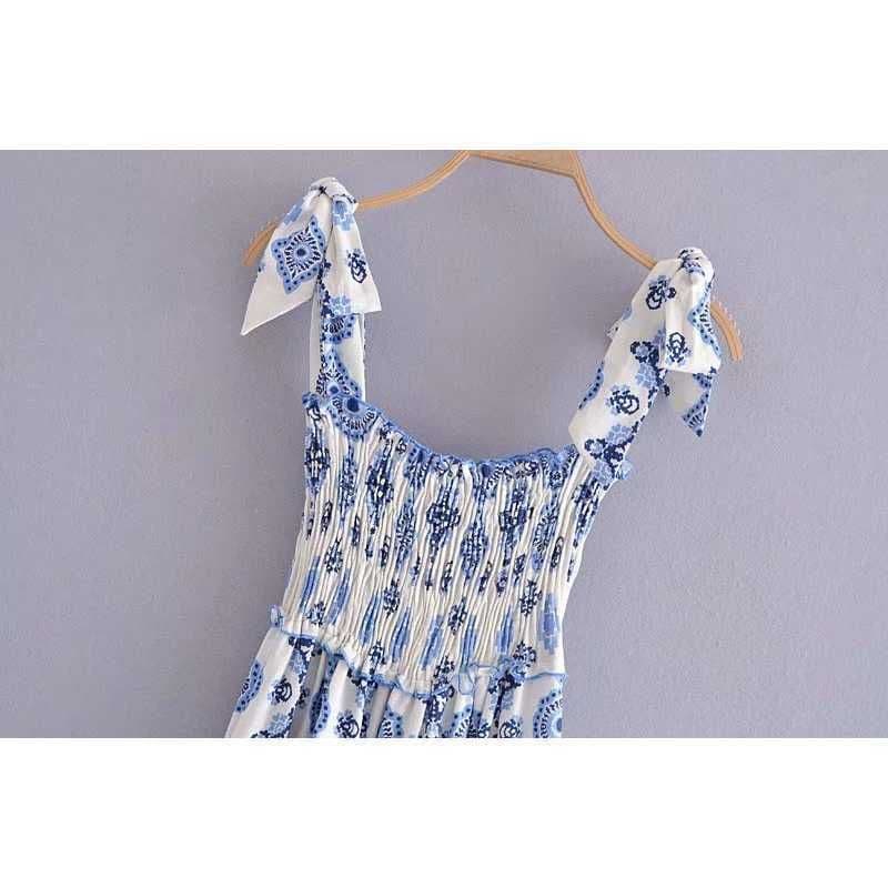 Summer Floral Smocked Dress for Women: Knotted Straps, Elastic Bust, Midi Length thumbnail 3