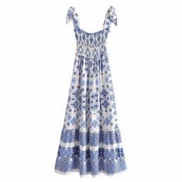 Summer Floral Smocked Dress for Women: Knotted Straps, Elastic Bust, Midi Length thumbnail 13