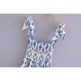 Summer Floral Smocked Dress for Women: Knotted Straps, Elastic Bust, Midi Length thumbnail 15