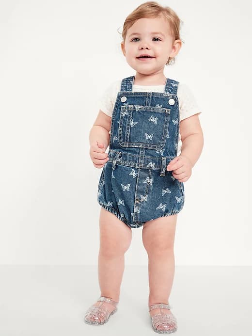 Printed Jean Shortalls for Baby - Image 1