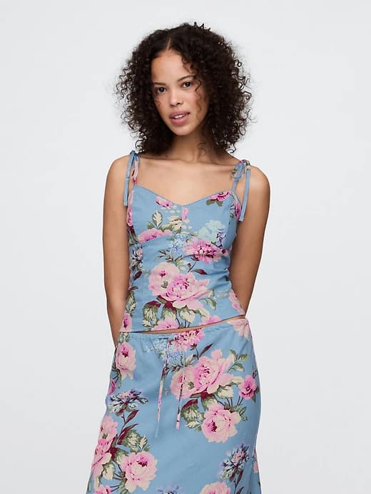 Linen-Blend Tie-Strap Cami - Image 1