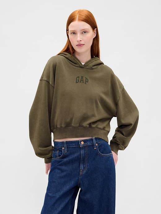 VintageSoft Crop Logo Hoodie - Image 1