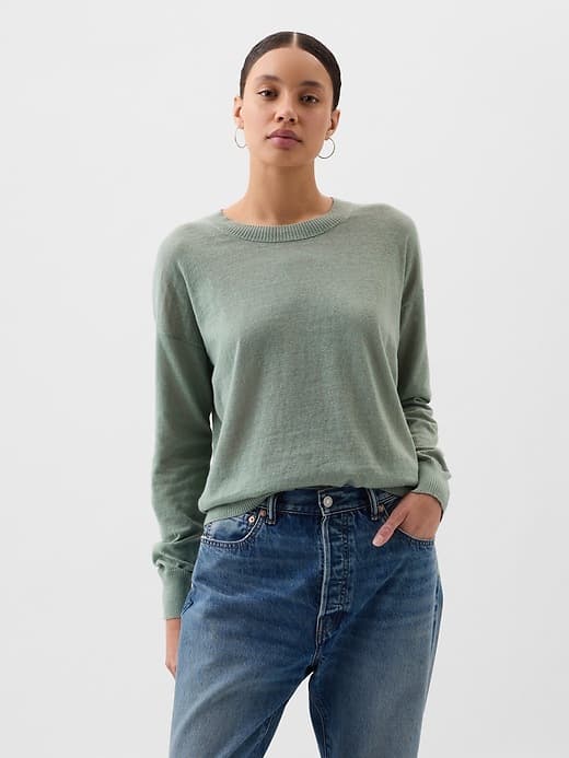 Linen-Blend Crewneck Sweater - Image 1