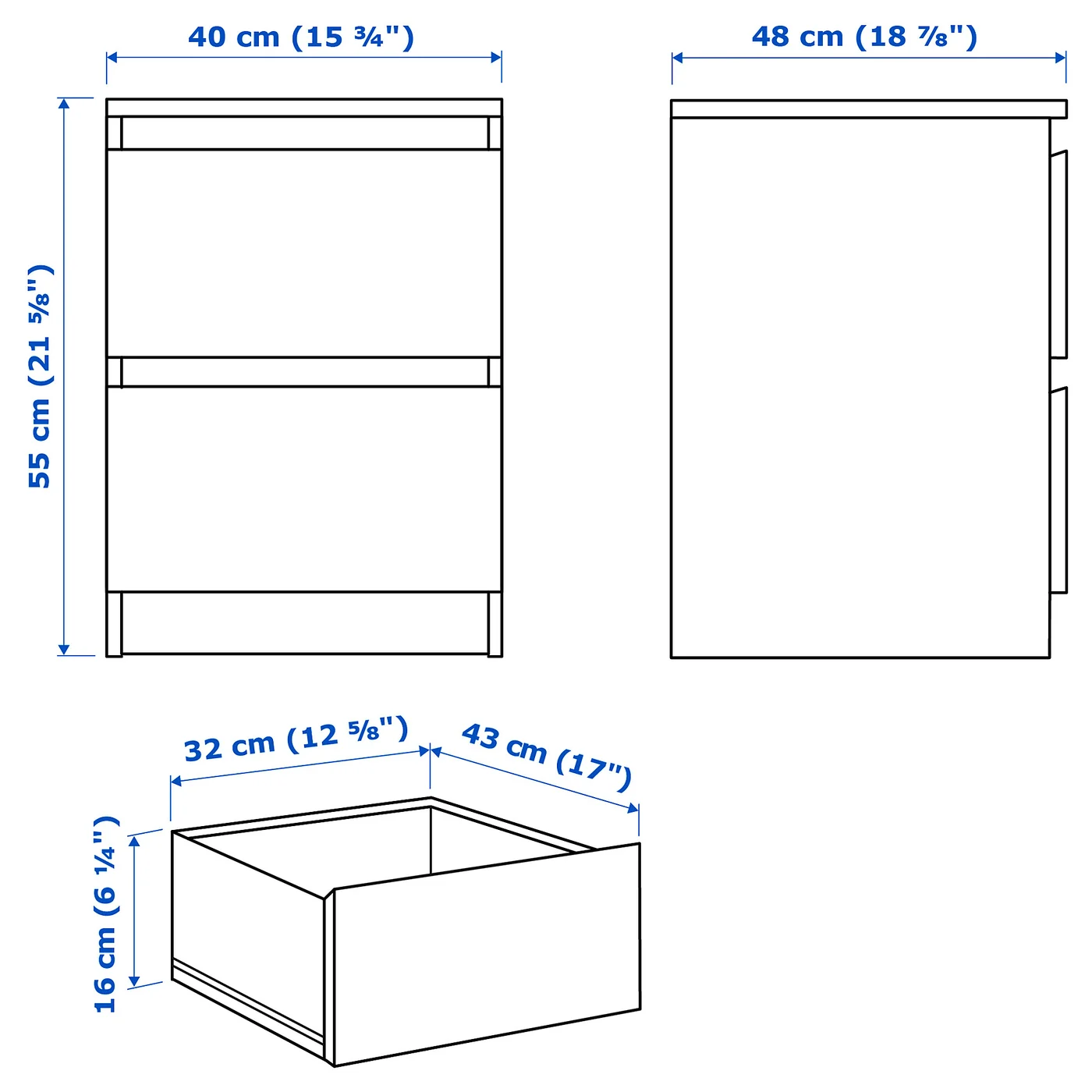 MALM 2-drawer chest - white 15 3/4x21 5/8 " thumbnail 5