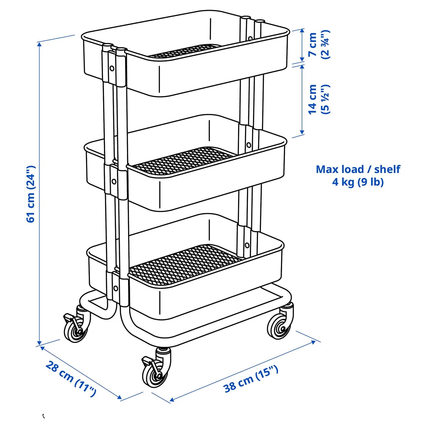 RÅSKOG Utility cart - white 11x15x24 " thumbnail 6