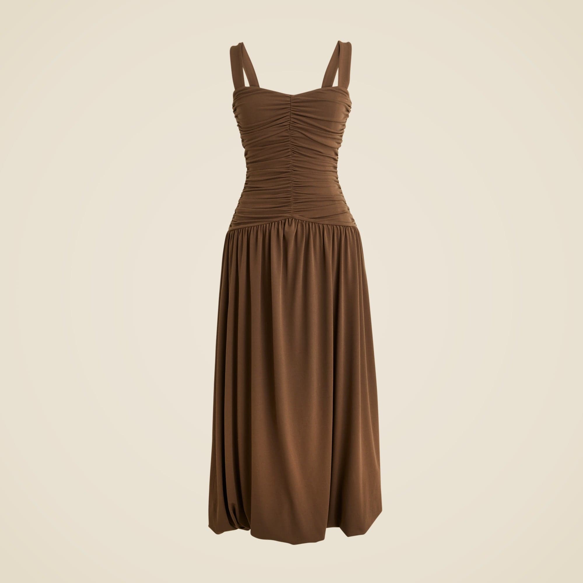 Ruched drop-waist bubble dress in matte jersey