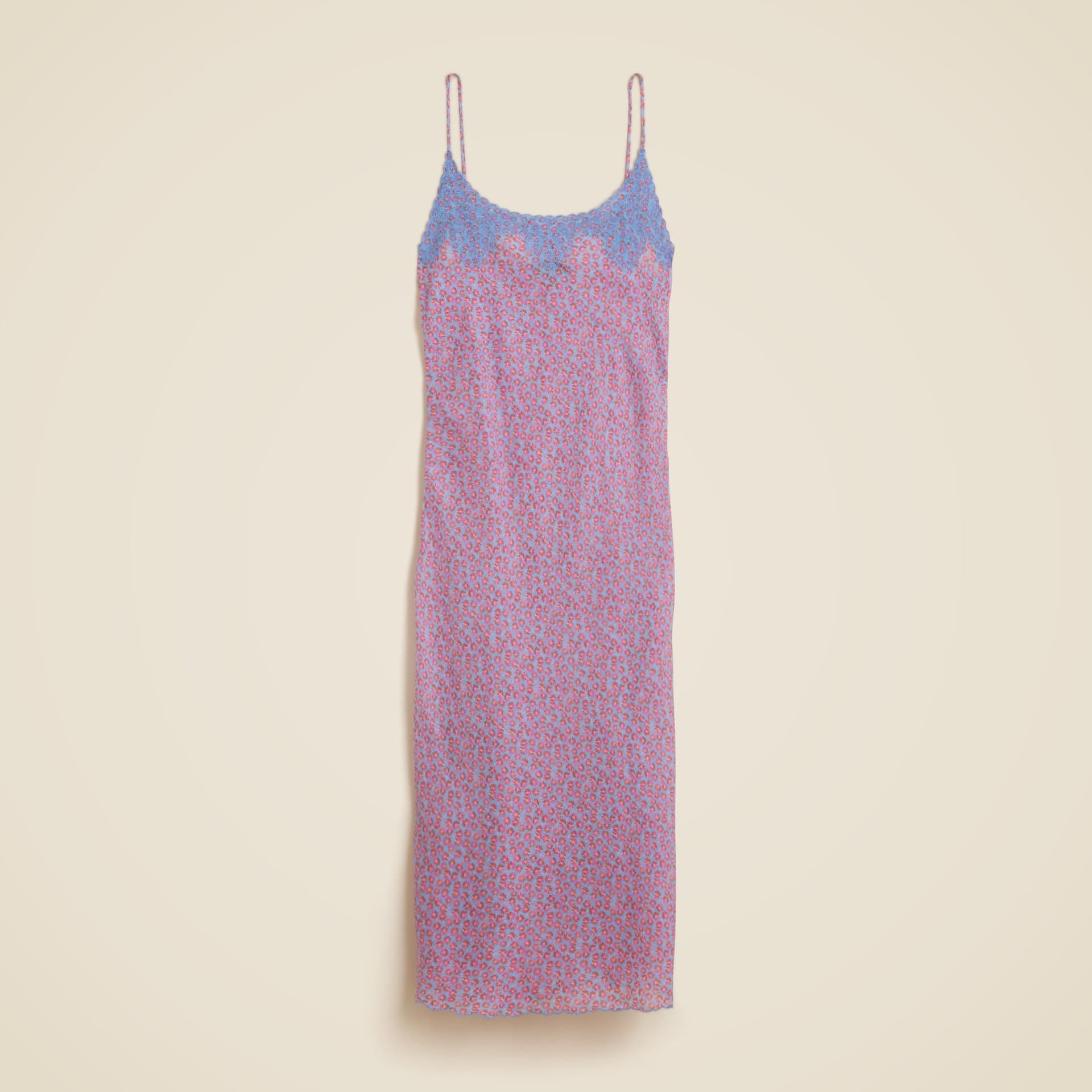 Embroidered slip dress in summer fields-print ramie - Image 1