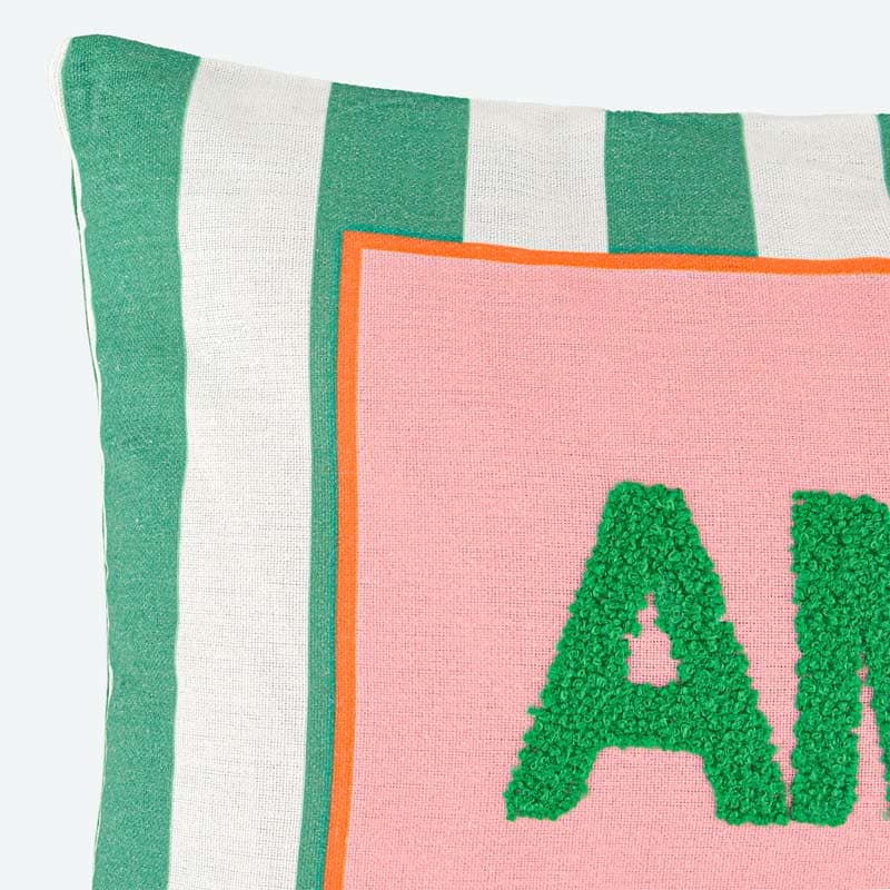Coussin tufté imprimé 'Amore' vert et rose thumbnail 2