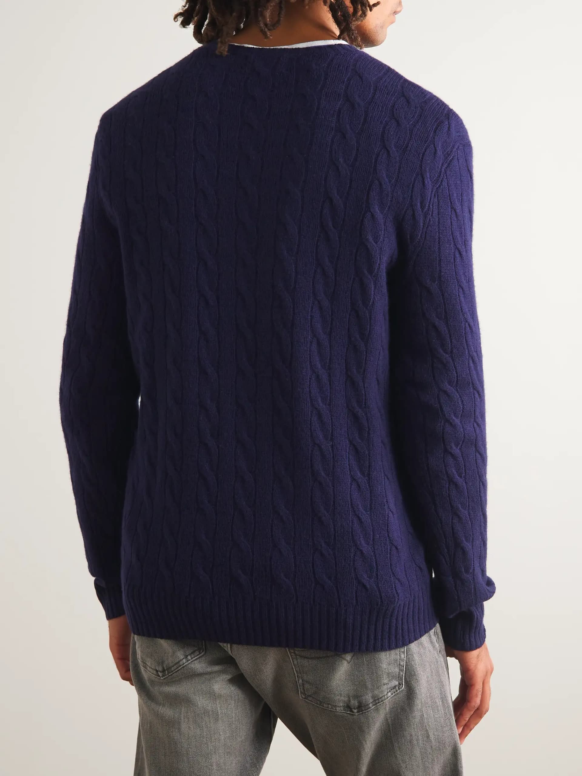 Pullover in misto lana e cashmere a trecce - navy - XS thumbnail 3