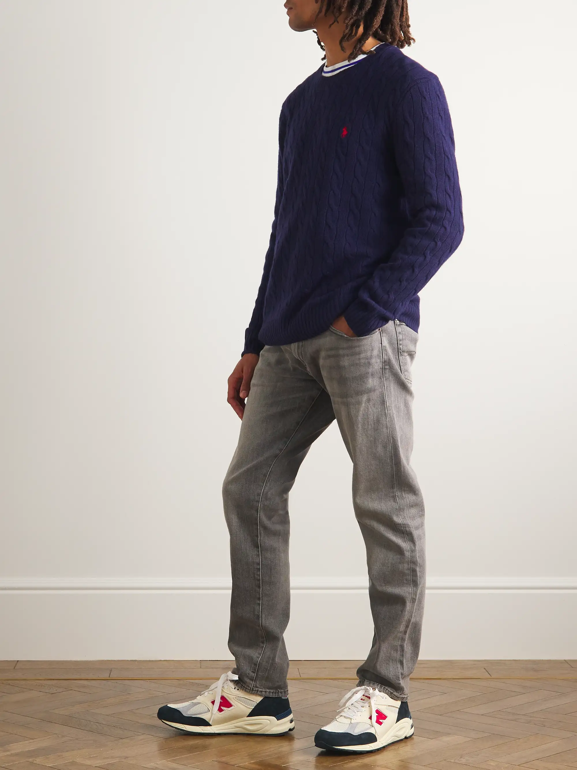 Pullover in misto lana e cashmere a trecce - navy - XS thumbnail 2