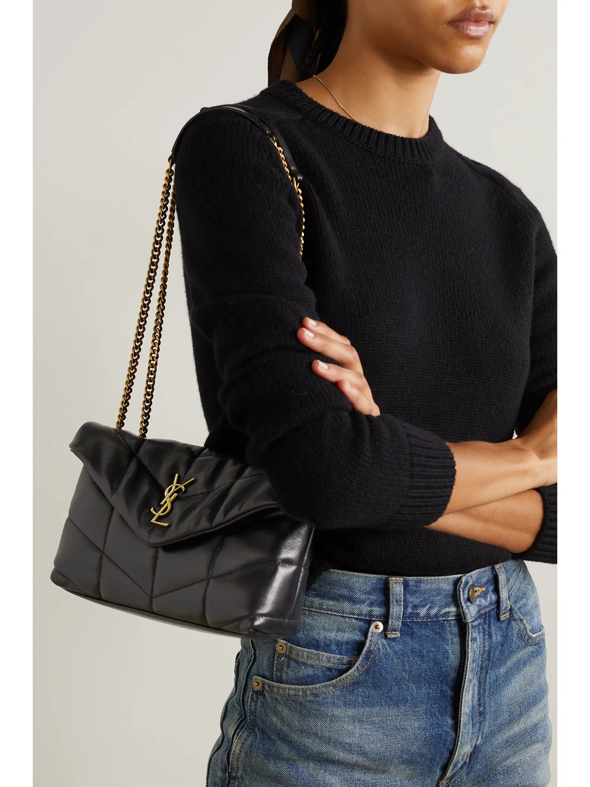 Sac porté épaule en cuir à surpiqûres Puffer Toy - noir - Taille unique thumbnail 2