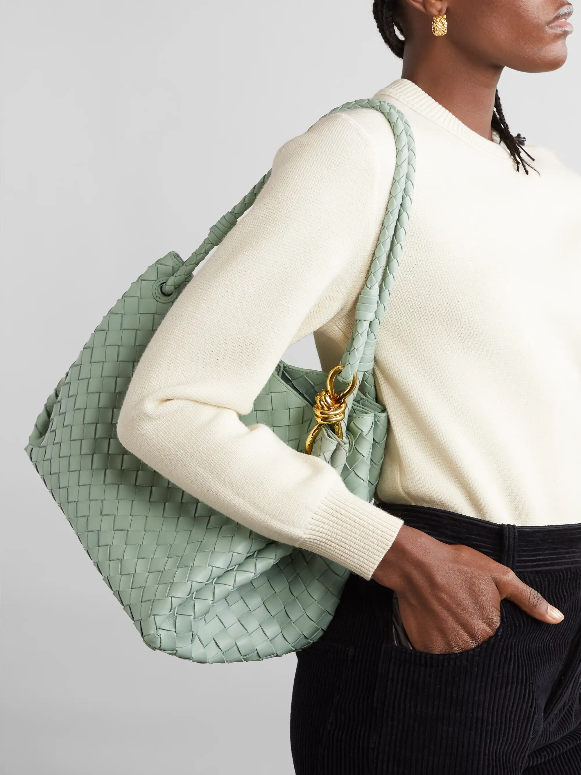 Parachute large intrecciato leather shoulder bag - green - One Size thumbnail 2
