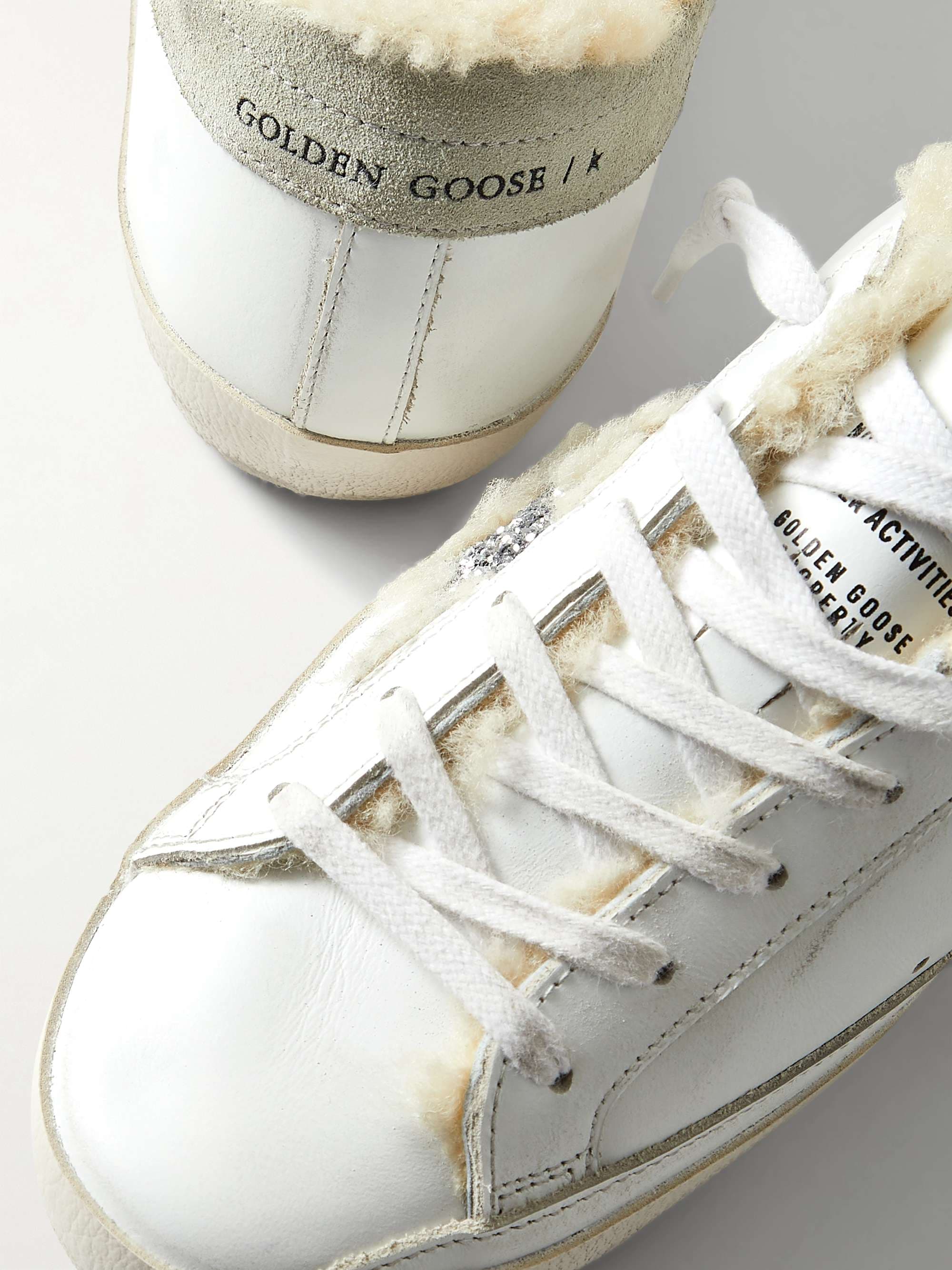 Superstar shearling-lined distressed glittered leather sneakers - white - IT35 thumbnail 4