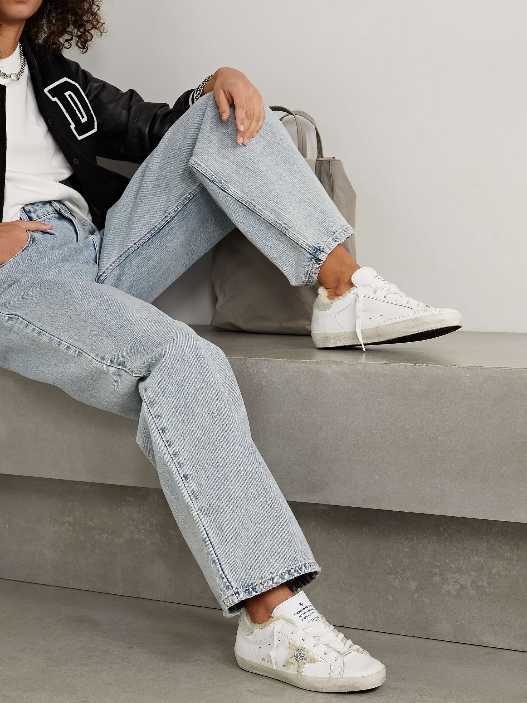Superstar shearling-lined distressed glittered leather sneakers - white - IT35 thumbnail 2