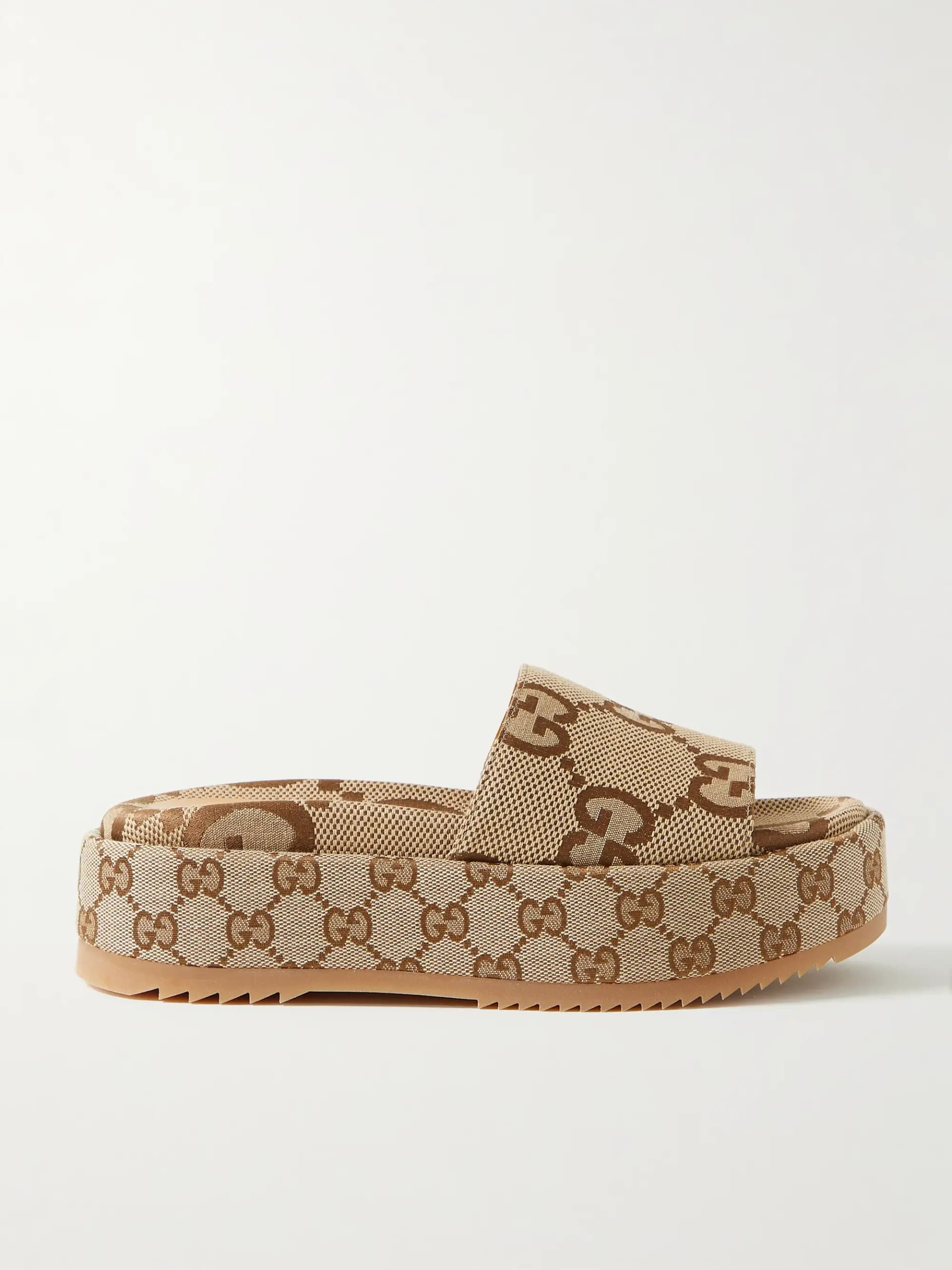 Angelina logo-jacquard coated-canvas platform slides - beige - IT33 - Image 1