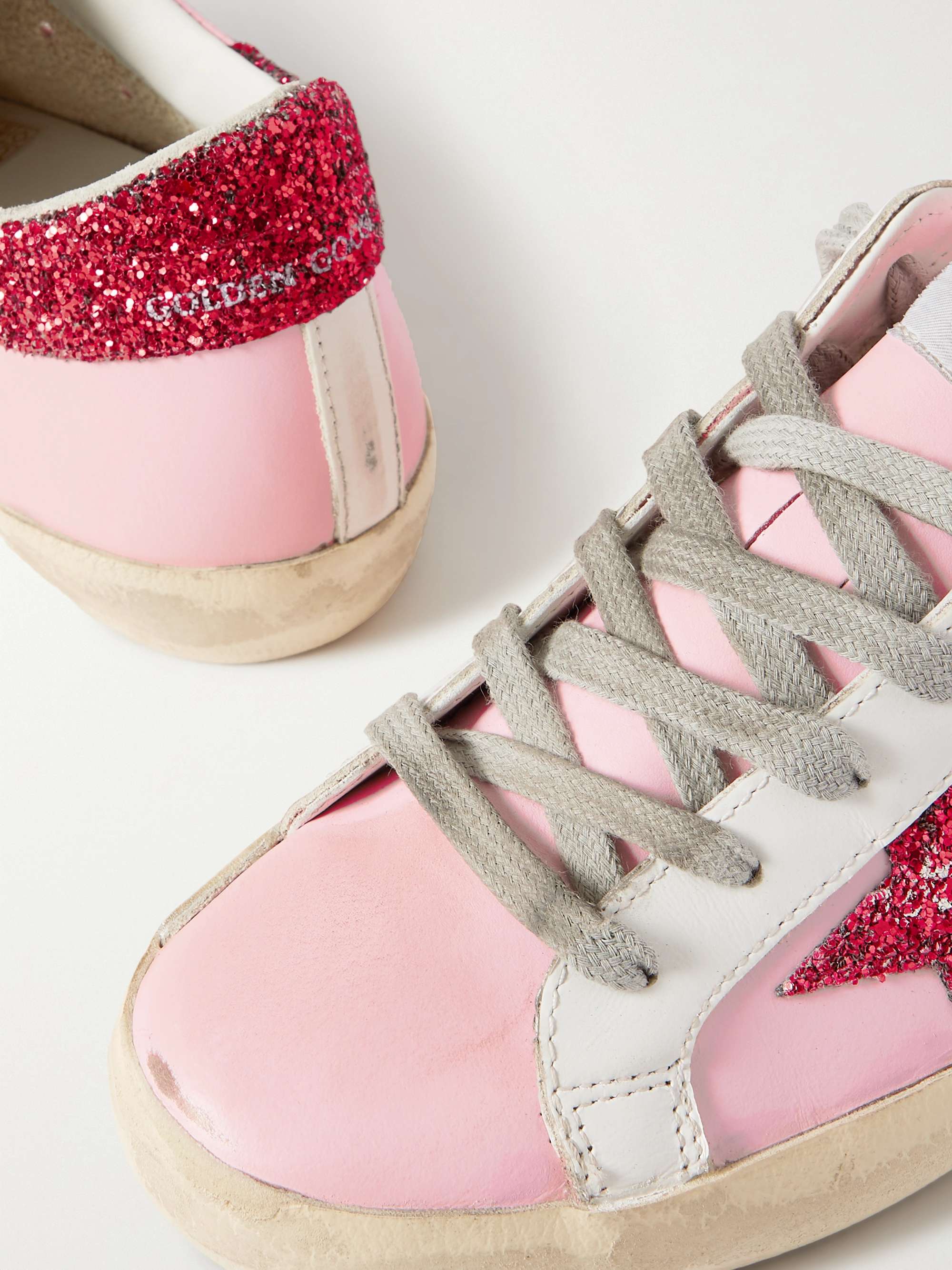 Superstar glittered distressed leather sneakers - pink - IT35 thumbnail 4
