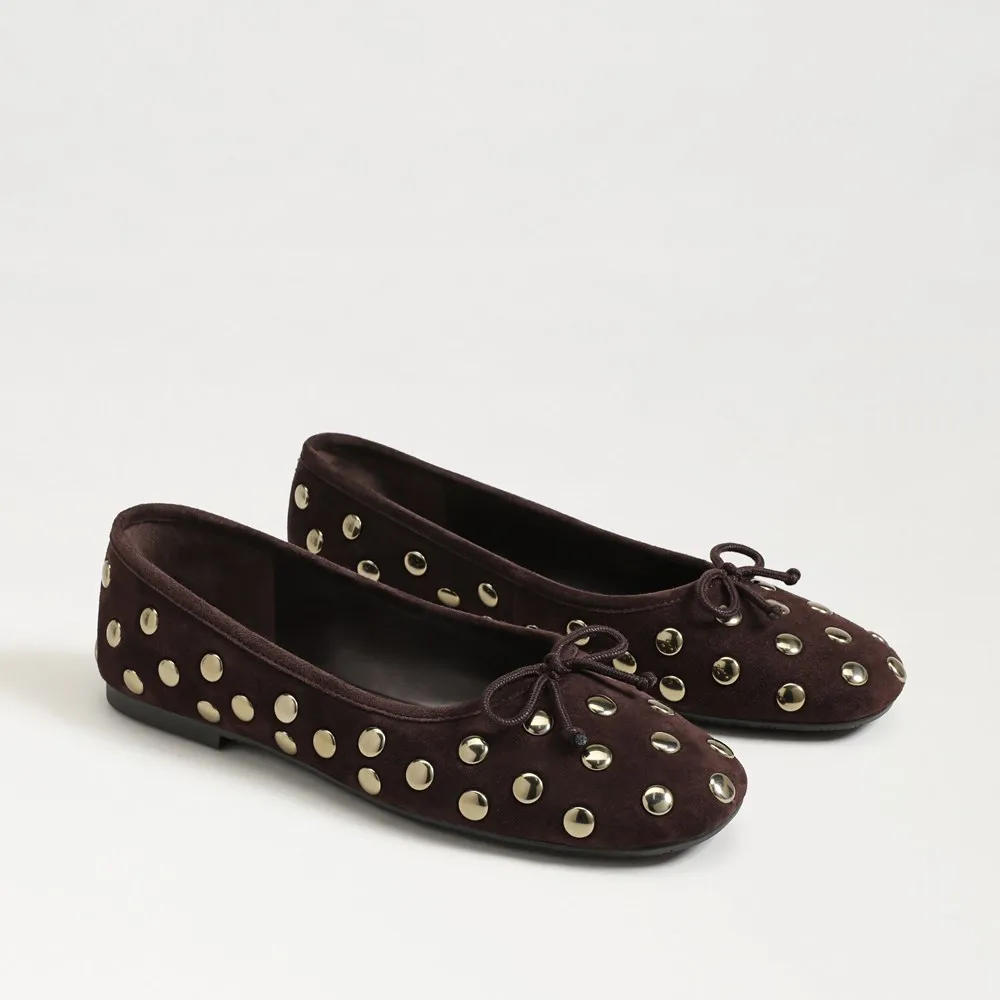 Sam Edelman Alie Studded Ballet Flat Cafe Noir Suede - Image 1