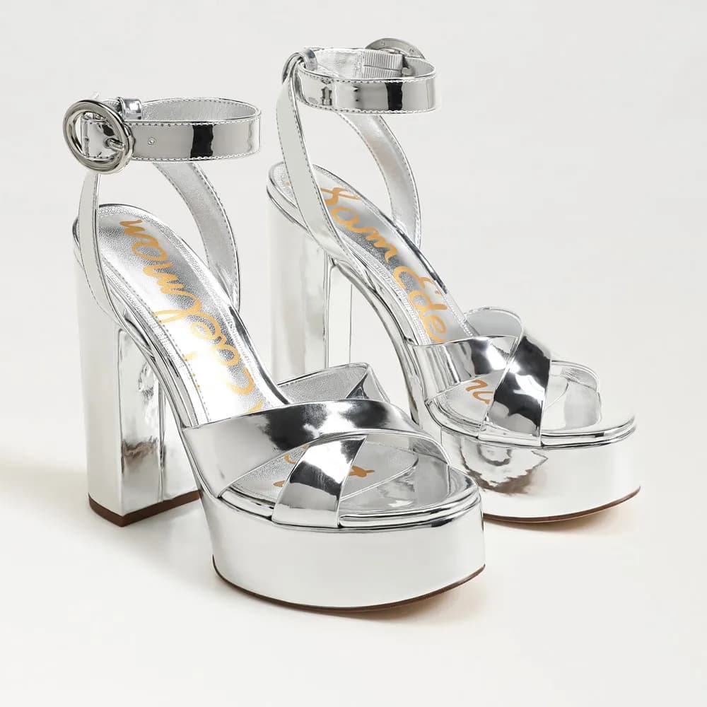 Sam Edelman Savannah Platform Dress Sandal Soft Silver Faux Leather - Image 1