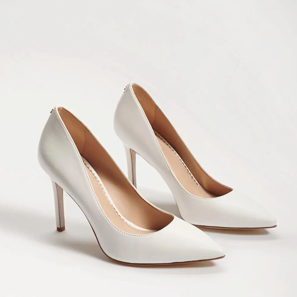 Sam Edelman Hazel Pointed Toe Pump Bright White Leather - Image 1
