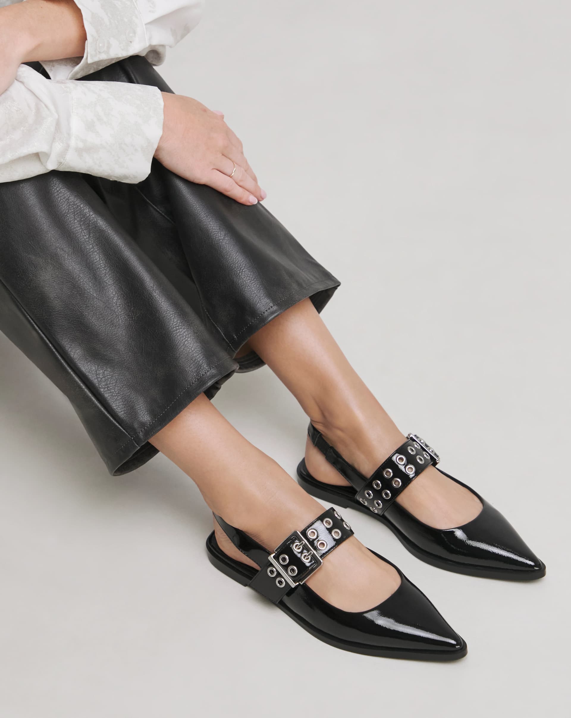 Naples Pointed Toe Hardware Mary Jane Flat Slingback Shoes Extra Wide Fit (EEE) - Image 1