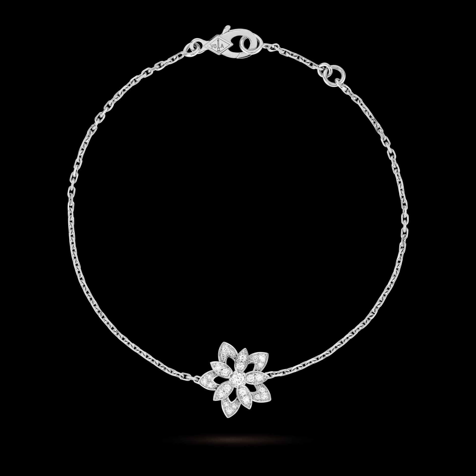 Lotus openwork bracelet mini model 18K white gold, Diamond - Van Cleef & Arpels - Image 1