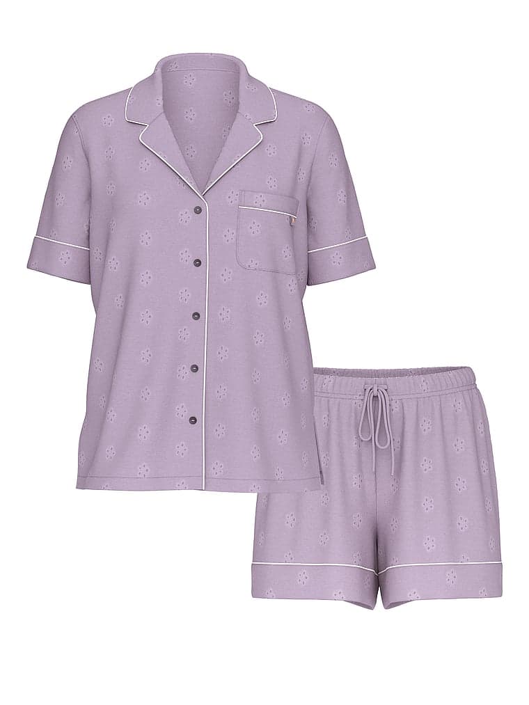 Modal Soft Eyelet Short Pajama Set thumbnail 3
