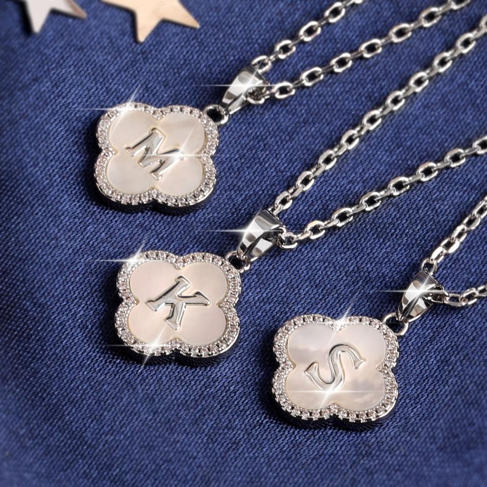 Real Mother Of Pearl Clover Initial A Necklace thumbnail 2