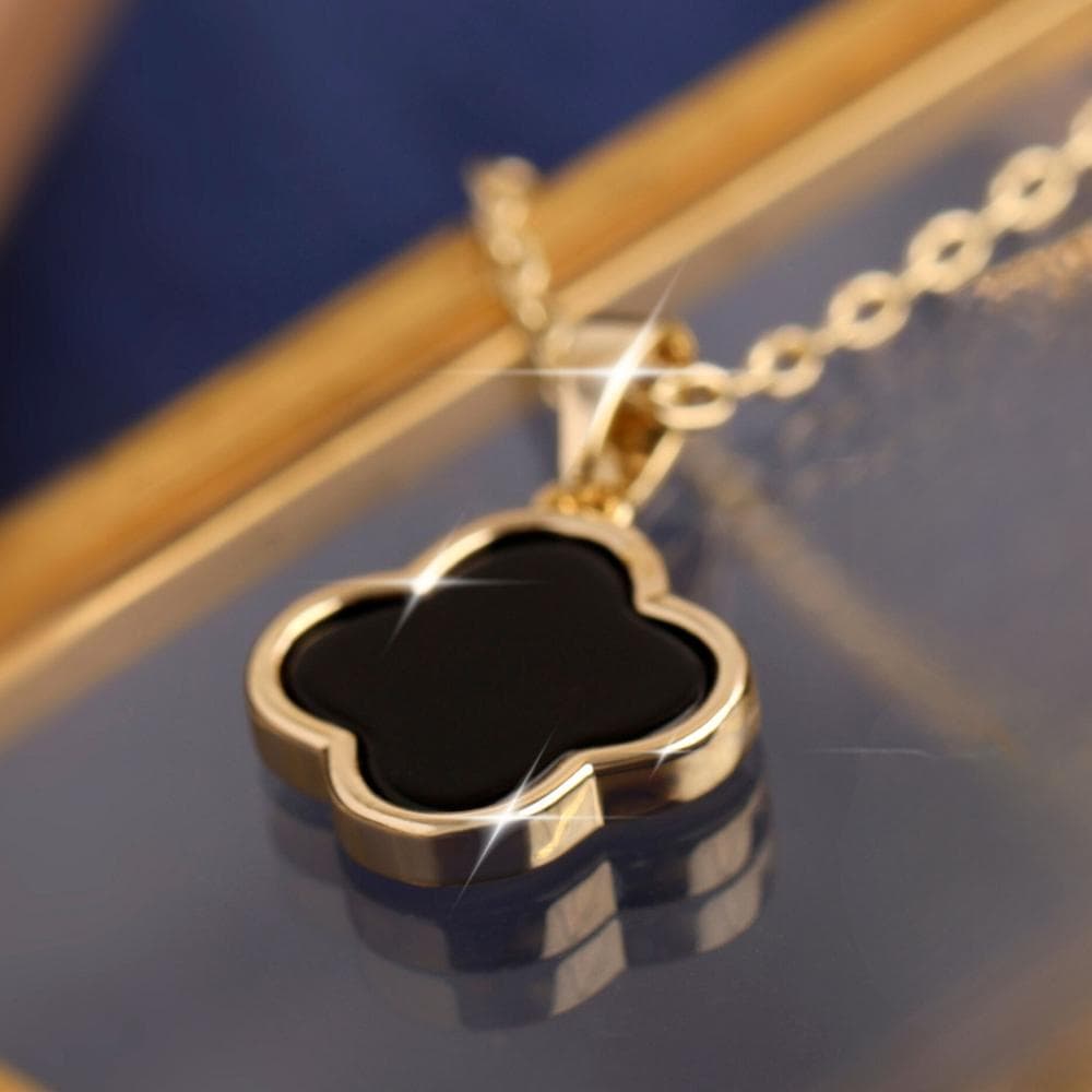 4 Leaf Clover Necklace, Real Onyx thumbnail 2