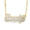 Diamond Accent Hammered Name and Heart Ribbon Accent Plate Necklace in Sterling Silver and 24K Gold Plate (1 Line) thumbnail 3