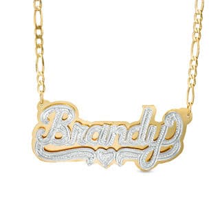 Diamond Accent Hammered Name and Heart Ribbon Accent Plate Necklace in Sterling Silver and 24K Gold Plate (1 Line) thumbnail 5