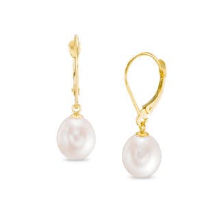 8.0-9.0mm Baroque Freshwater Cultured Pearl Drop Earrings in 14K Gold thumbnail 5