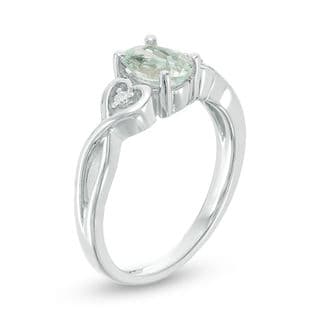 Oval Aquamarine and Diamond Accent Heart Sides Promise Ring in Sterling Silver thumbnail 10