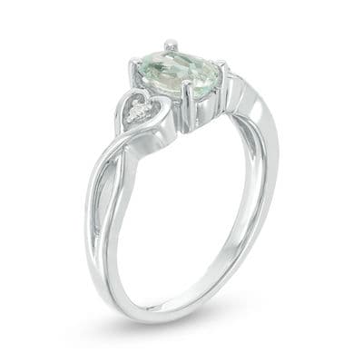 Oval Aquamarine and Diamond Accent Heart Sides Promise Ring in Sterling Silver thumbnail 9