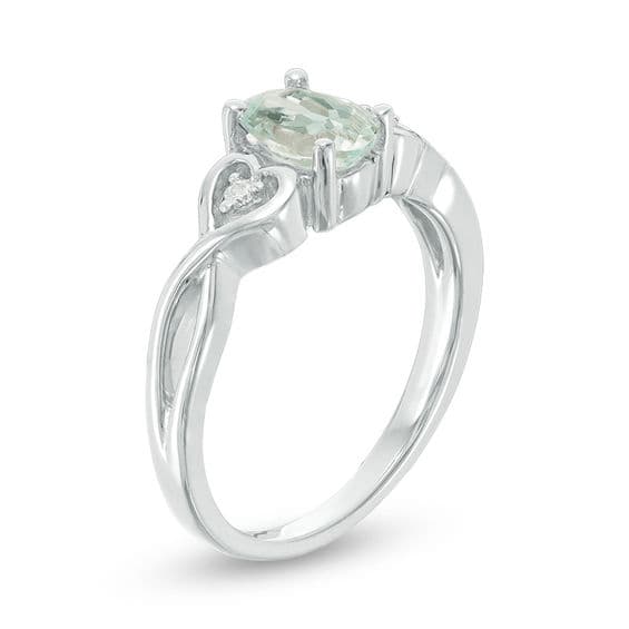 Oval Aquamarine and Diamond Accent Heart Sides Promise Ring in Sterling Silver thumbnail 7