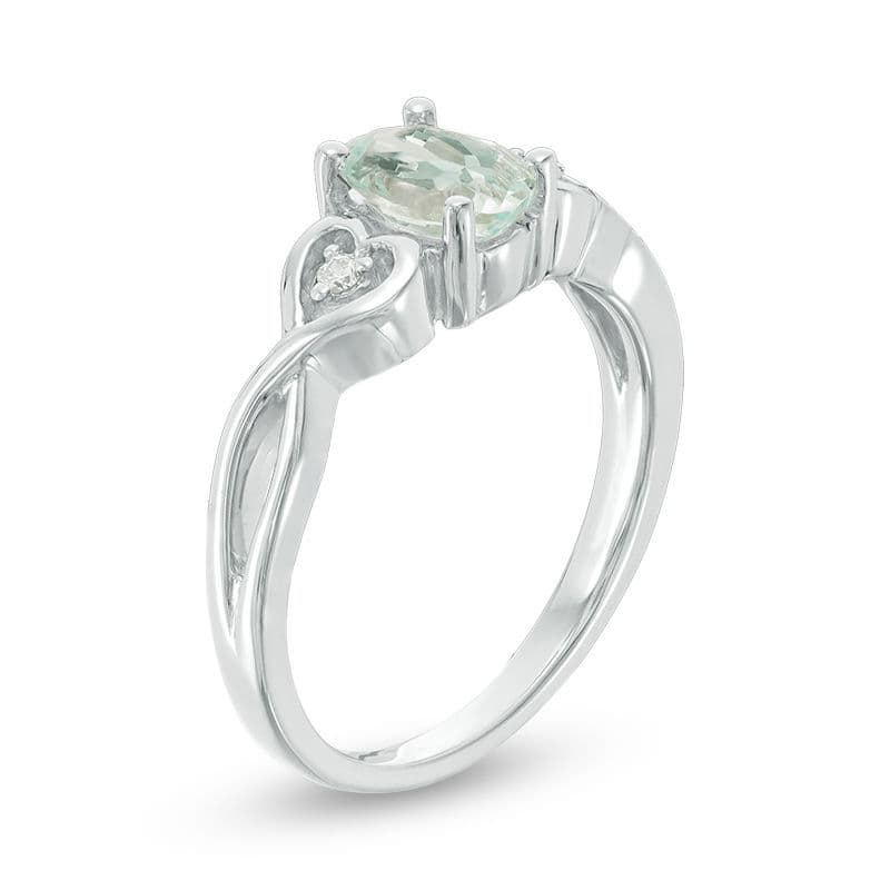 Oval Aquamarine and Diamond Accent Heart Sides Promise Ring in Sterling Silver thumbnail 6